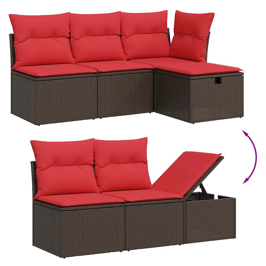 havesofasæt med 5 dele og hynder brun polyrattan