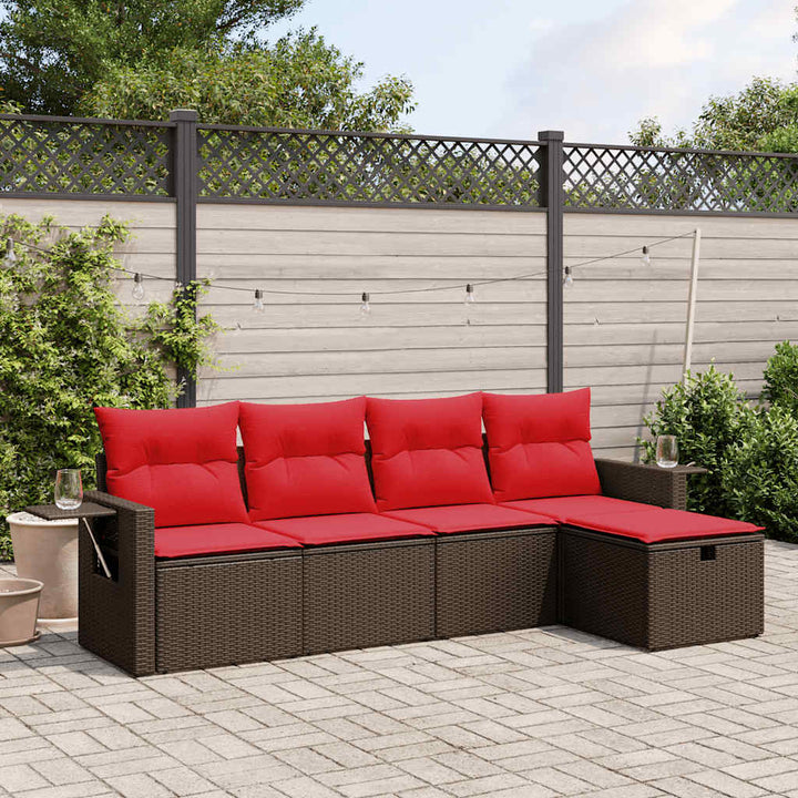 havesofasæt med 5 dele og hynder brun polyrattan