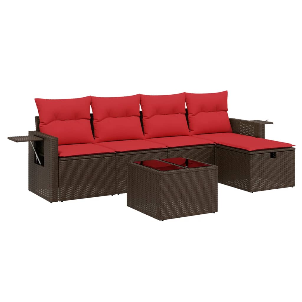 havesofasæt med 6 hynder brun polyrattan