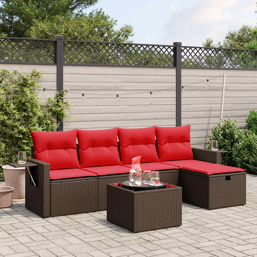 havesofasæt med 6 hynder brun polyrattan