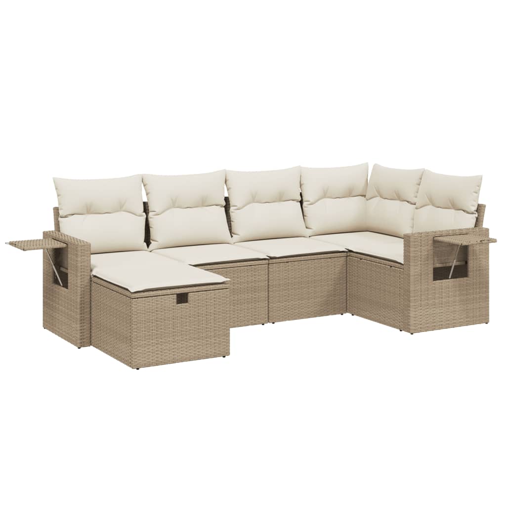 sofasæt til haven 6 dele med hynder polyrattan beige