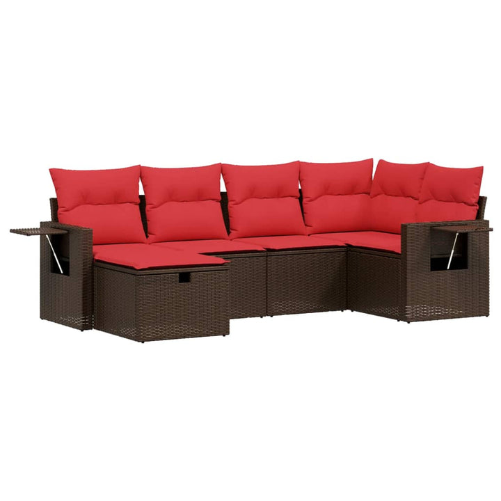 havesofasæt med 6 hynder brun polyrattan