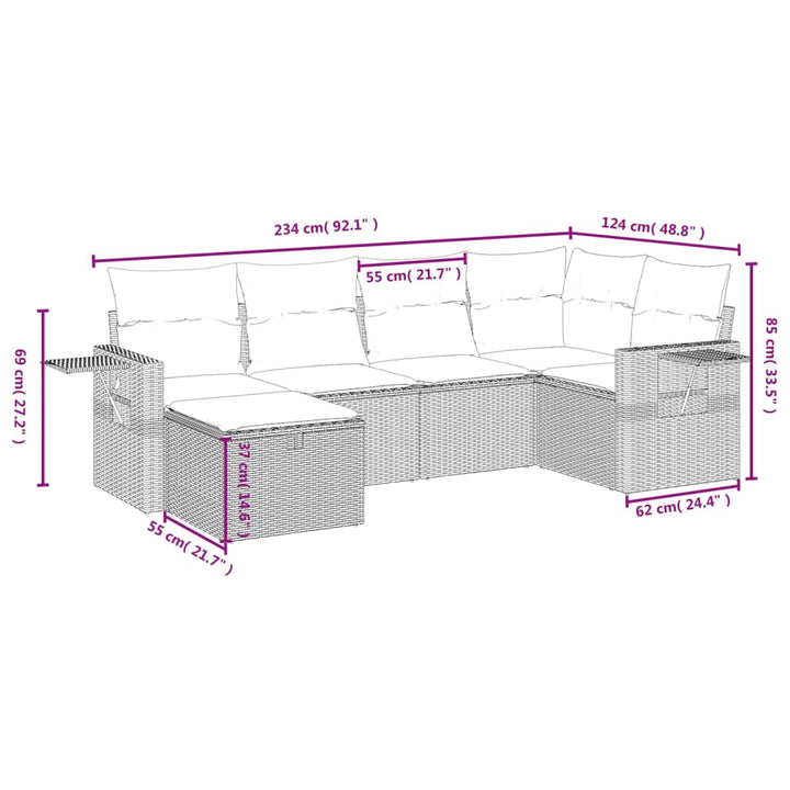 havesofasæt med 6 hynder brun polyrattan