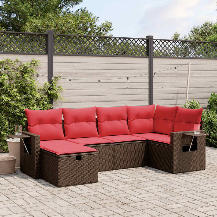 havesofasæt med 6 hynder brun polyrattan