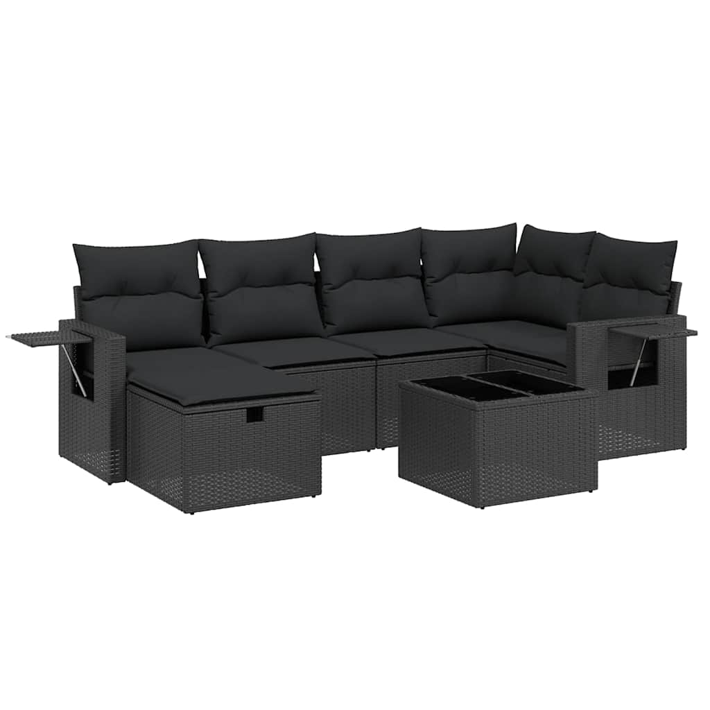 sofasæt til haven 7 dele med hynder polyrattan sort