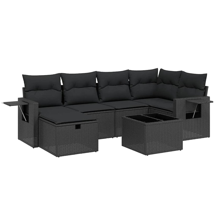 sofasæt til haven 7 dele med hynder polyrattan sort
