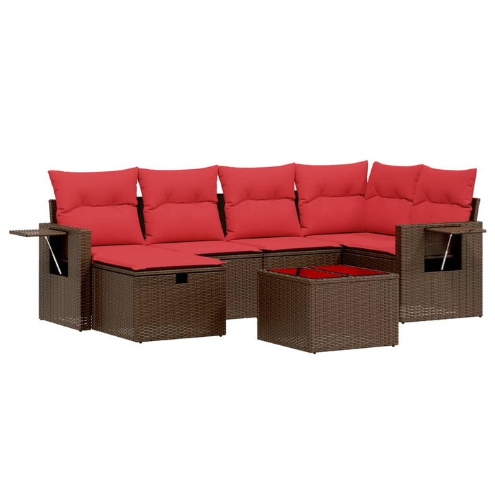 havesofasæt med 7 hynder brun polyrattan
