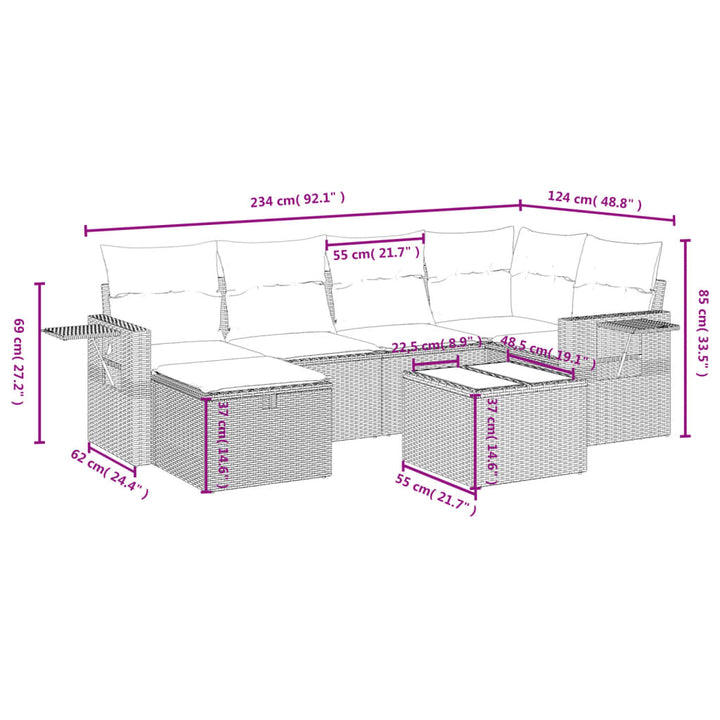 havesofasæt med 7 hynder brun polyrattan