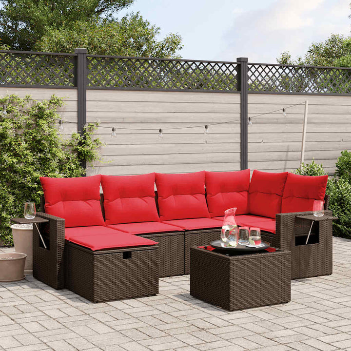 havesofasæt med 7 hynder brun polyrattan