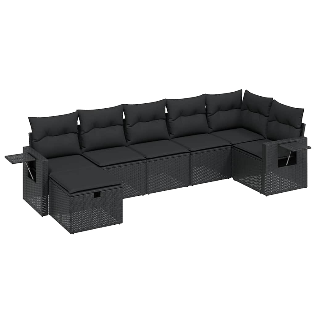 sofasæt til haven 7 dele med hynder polyrattan sort