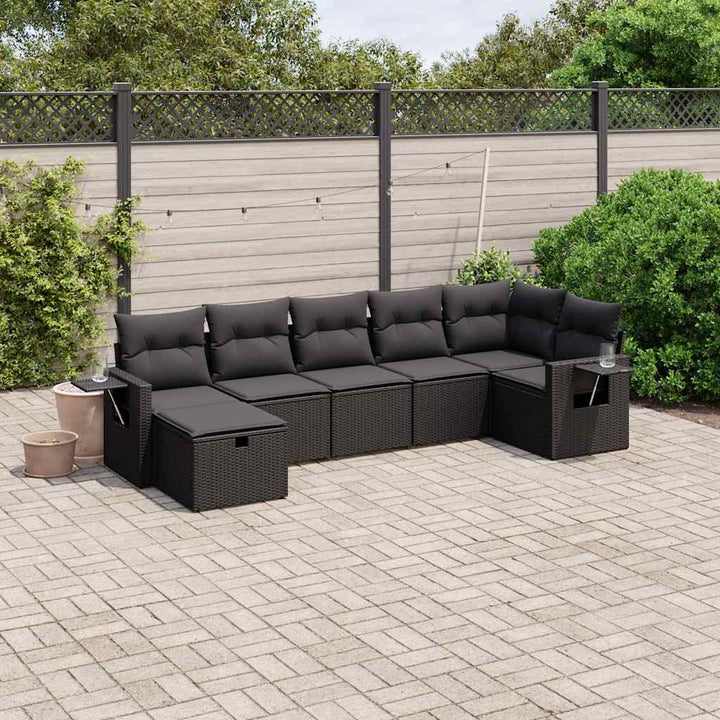 sofasæt til haven 7 dele med hynder polyrattan sort