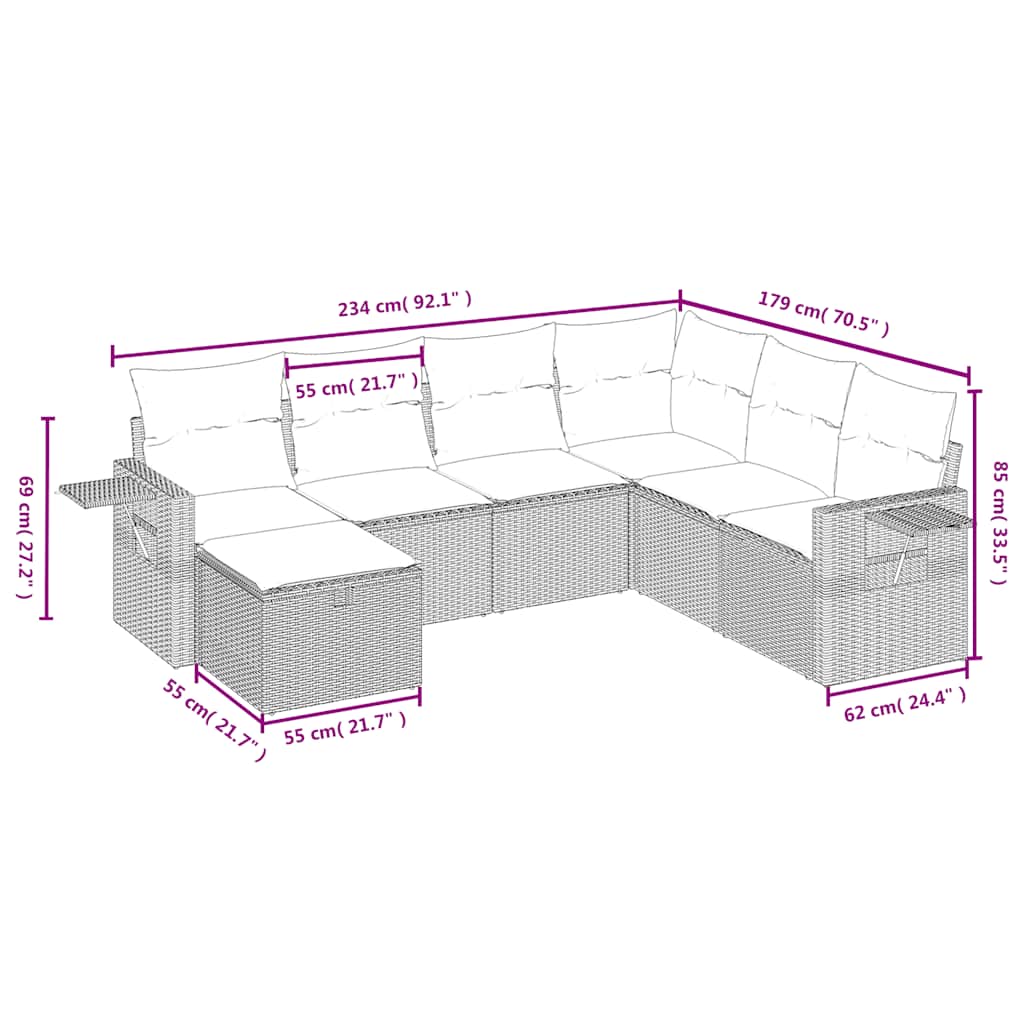 sofasæt til haven 7 dele med hynder polyrattan sort