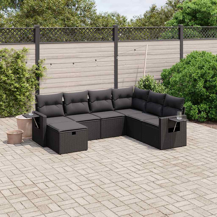 sofasæt til haven 7 dele med hynder polyrattan sort