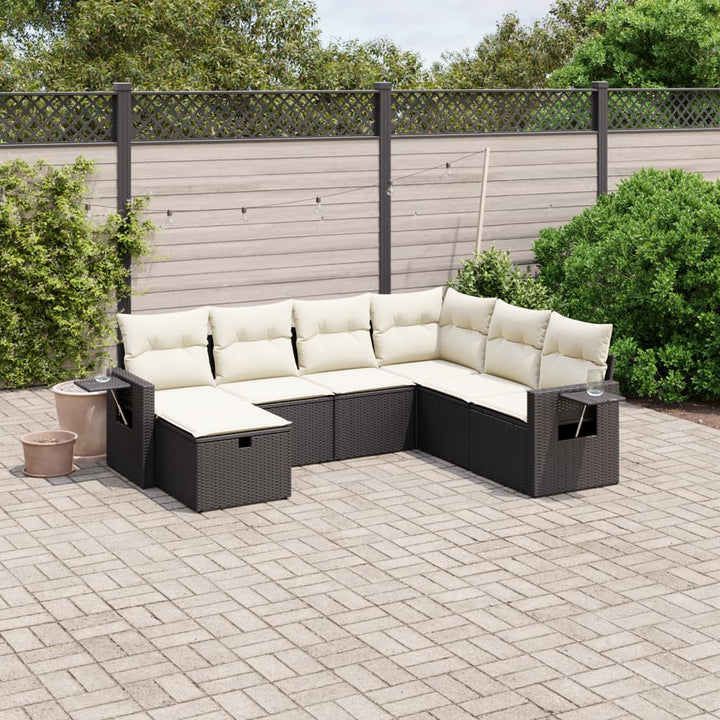 sofasæt til haven 7 dele med hynder polyrattan sort