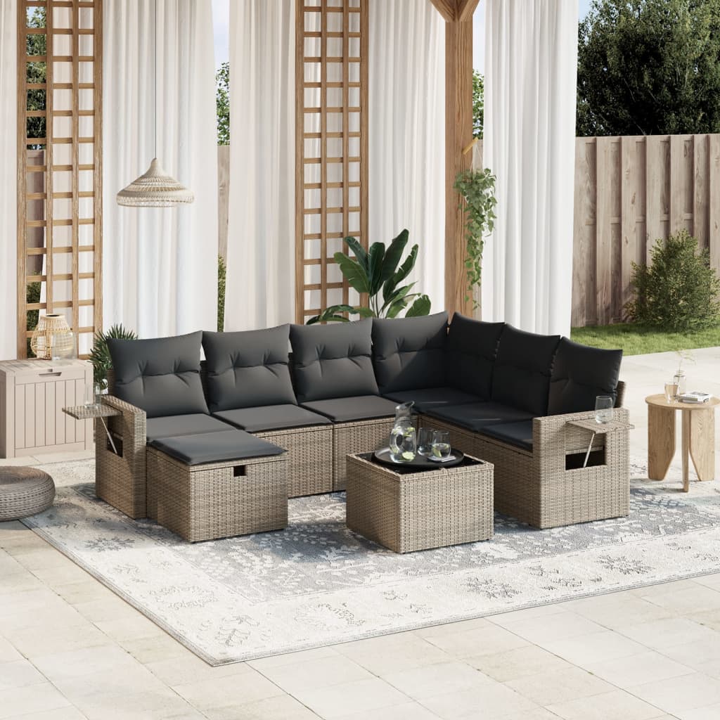 sofasæt til haven 8 dele med hynder polyrattan grå