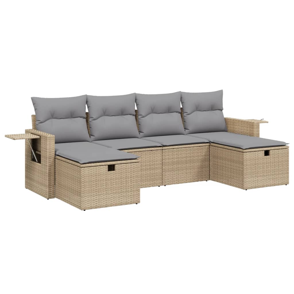 havesofasæt 6 dele med hynder polyrattan beige