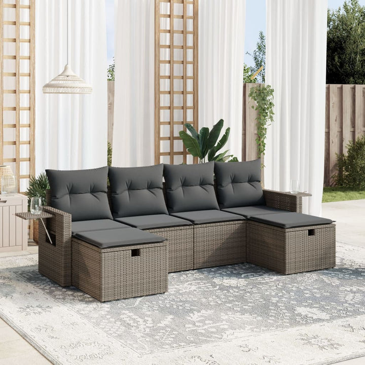 sofasæt til haven 6 dele med hynder polyrattan grå