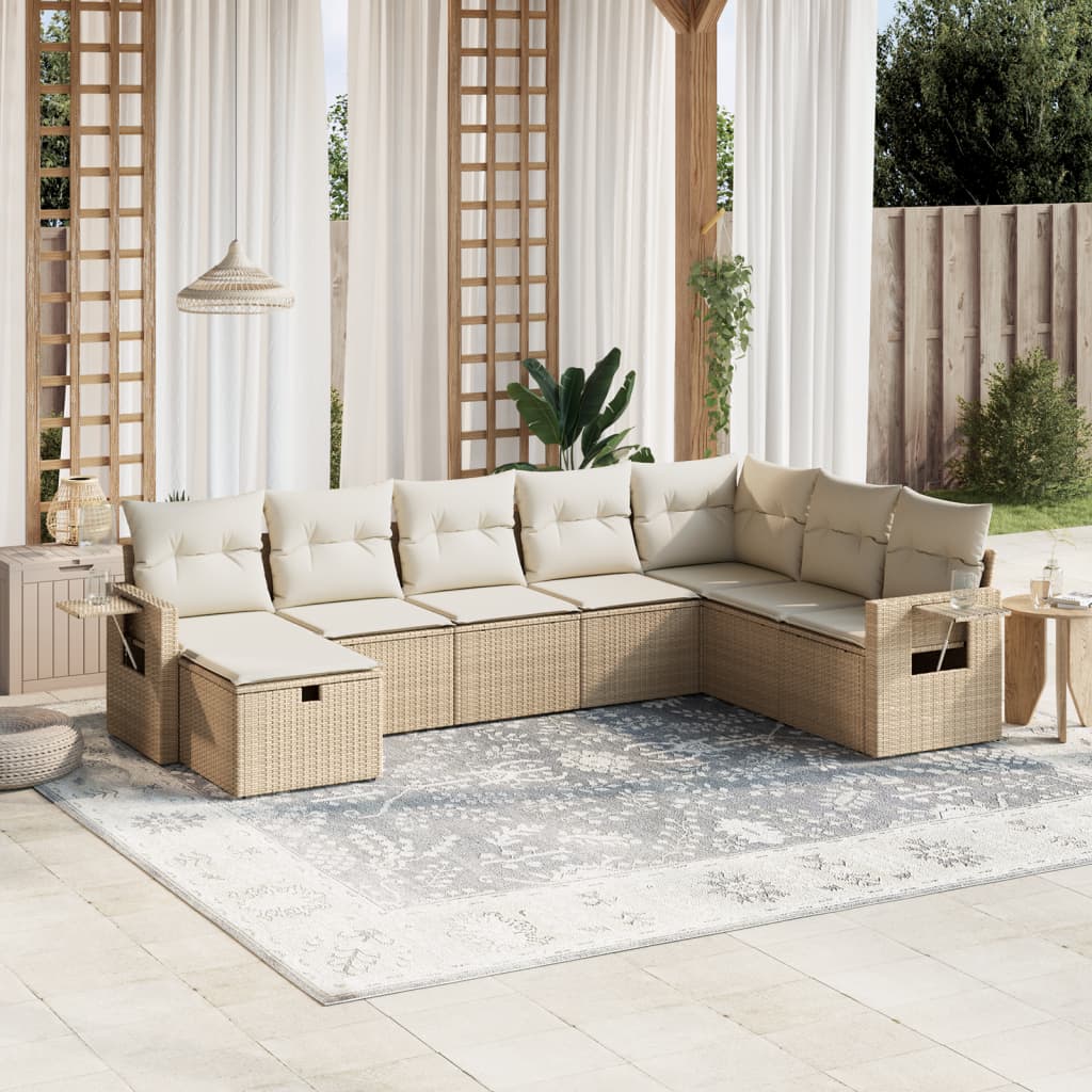 sofasæt til haven 8 dele med hynder polyrattan beige