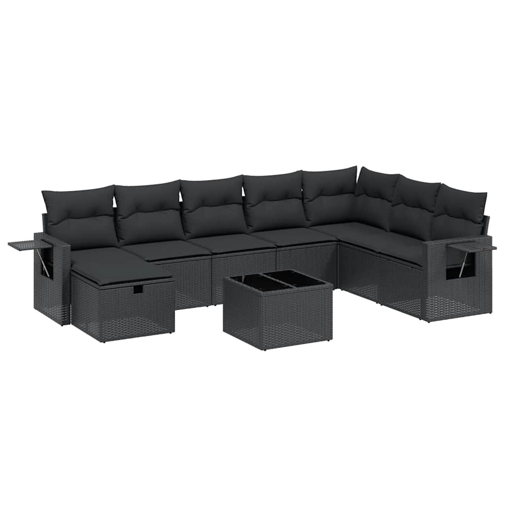 sofasæt til haven 9 dele med hynder polyrattan sort