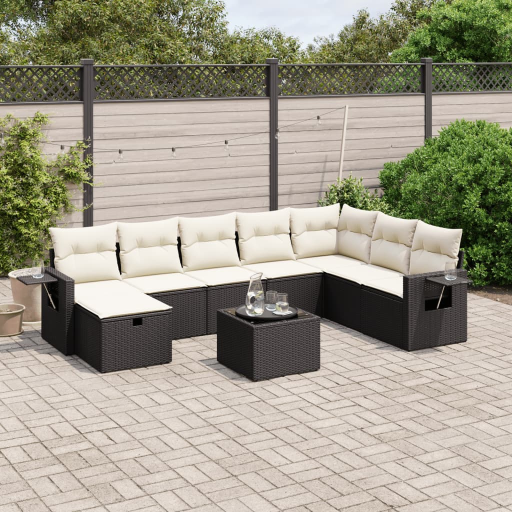sofasæt til haven 9 dele med hynder polyrattan sort