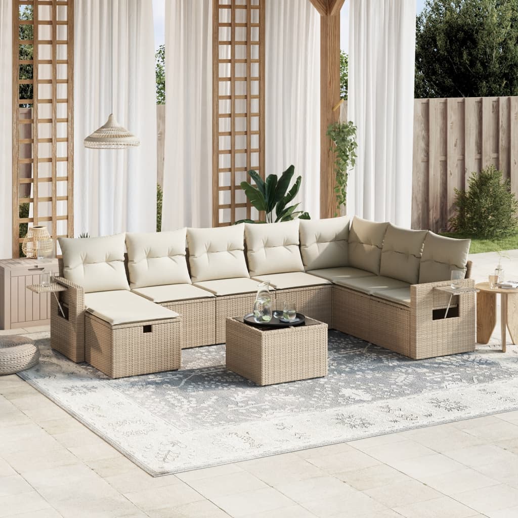 sofasæt til haven 9 dele med hynder polyrattan beige