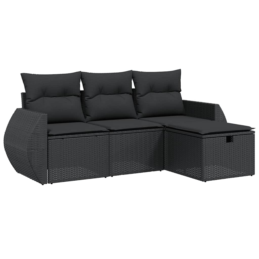 sofasæt til haven 4 dele med hynder polyrattan sort