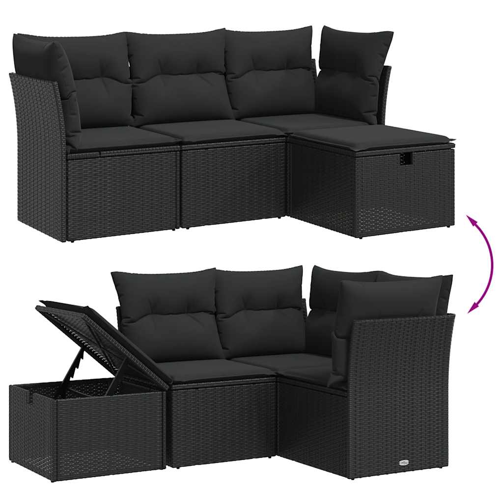 sofasæt til haven 4 dele med hynder polyrattan sort