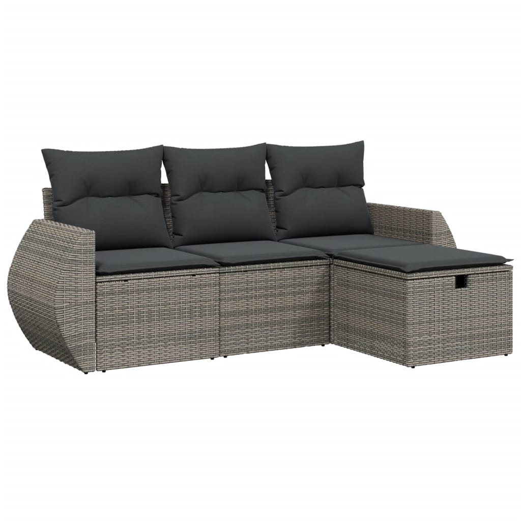 sofasæt til haven 4 dele med hynder polyrattan grå