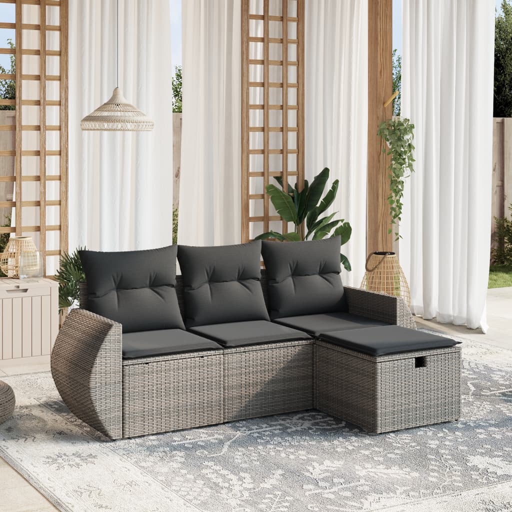 sofasæt til haven 4 dele med hynder polyrattan grå