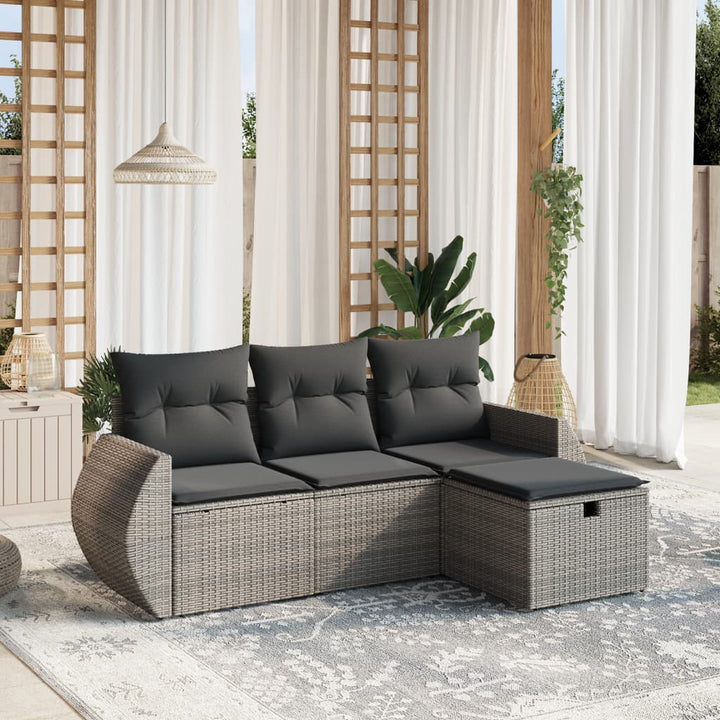 sofasæt til haven 4 dele med hynder polyrattan grå