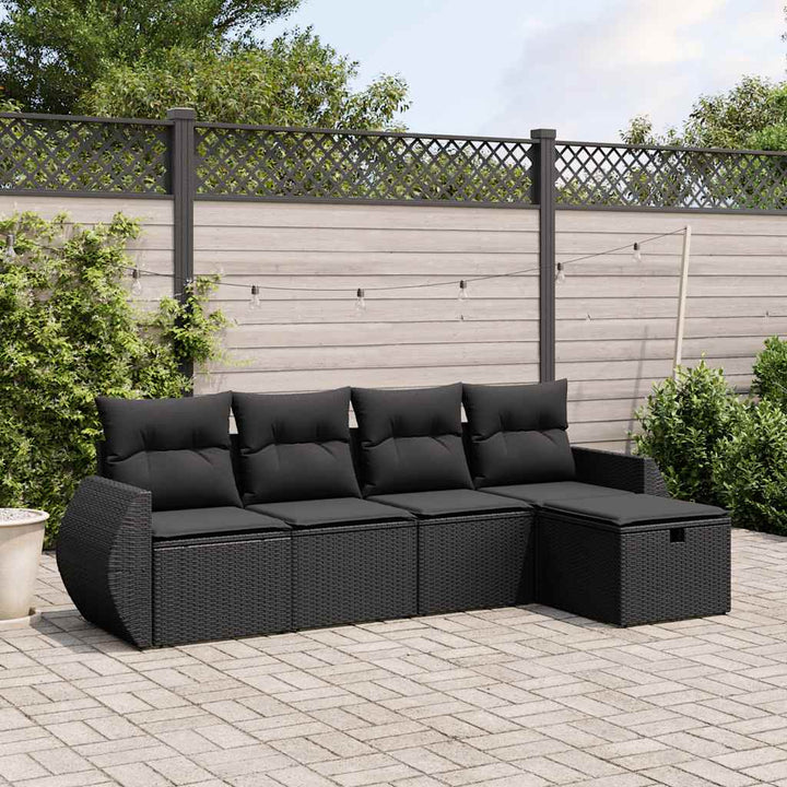 sofasæt til haven 5 dele med hynder polyrattan sort