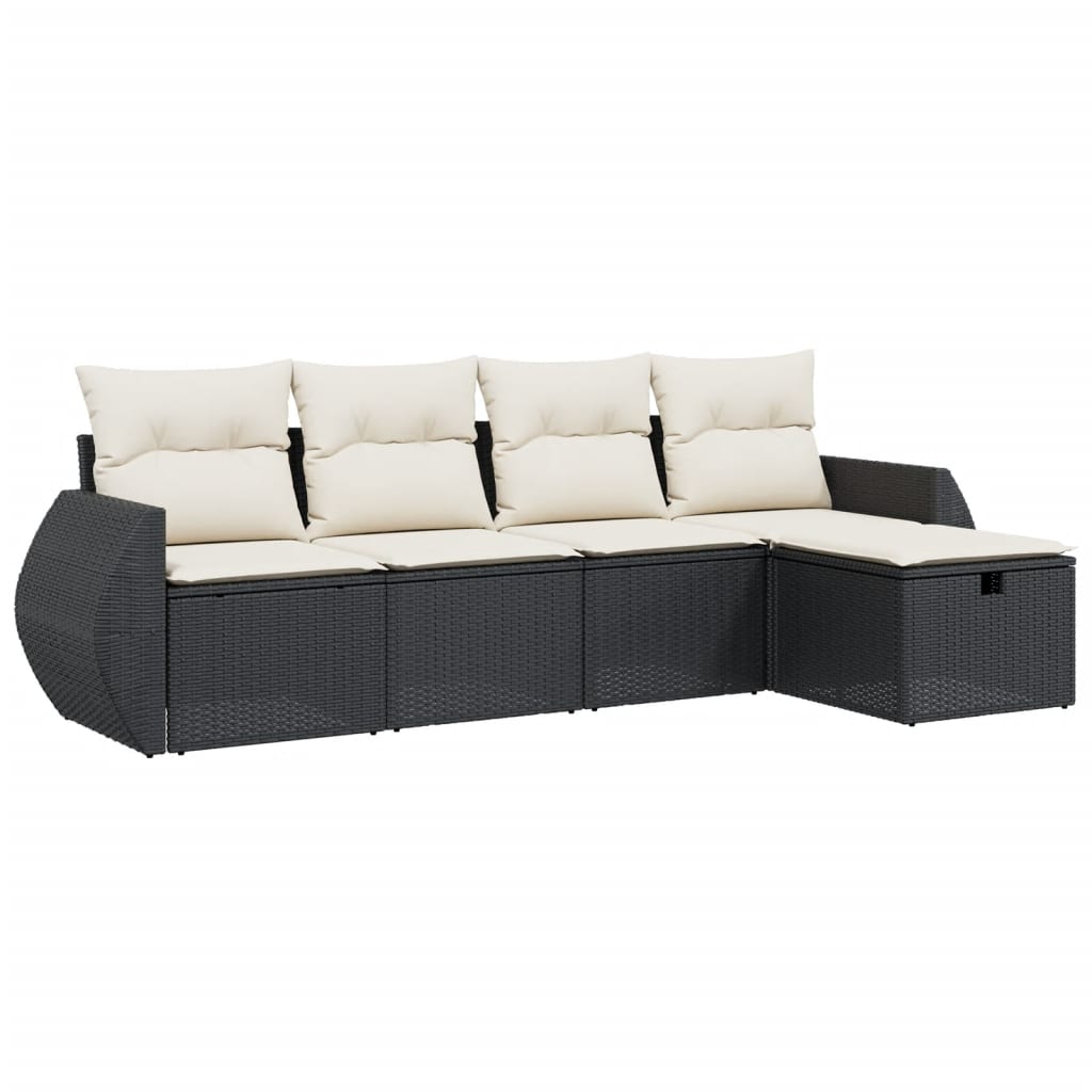 sofasæt til haven 5 dele med hynder polyrattan sort