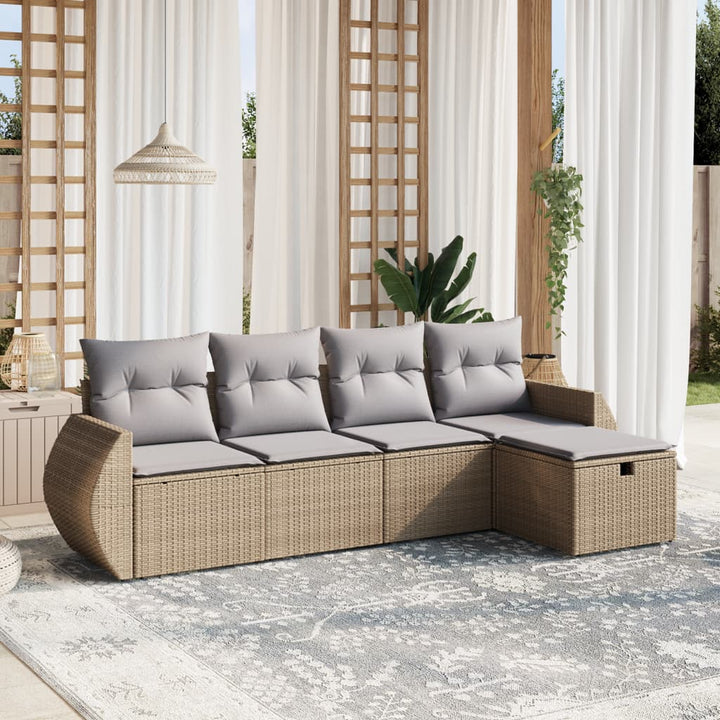 havesofasæt 5 dele med hynder polyrattan beige