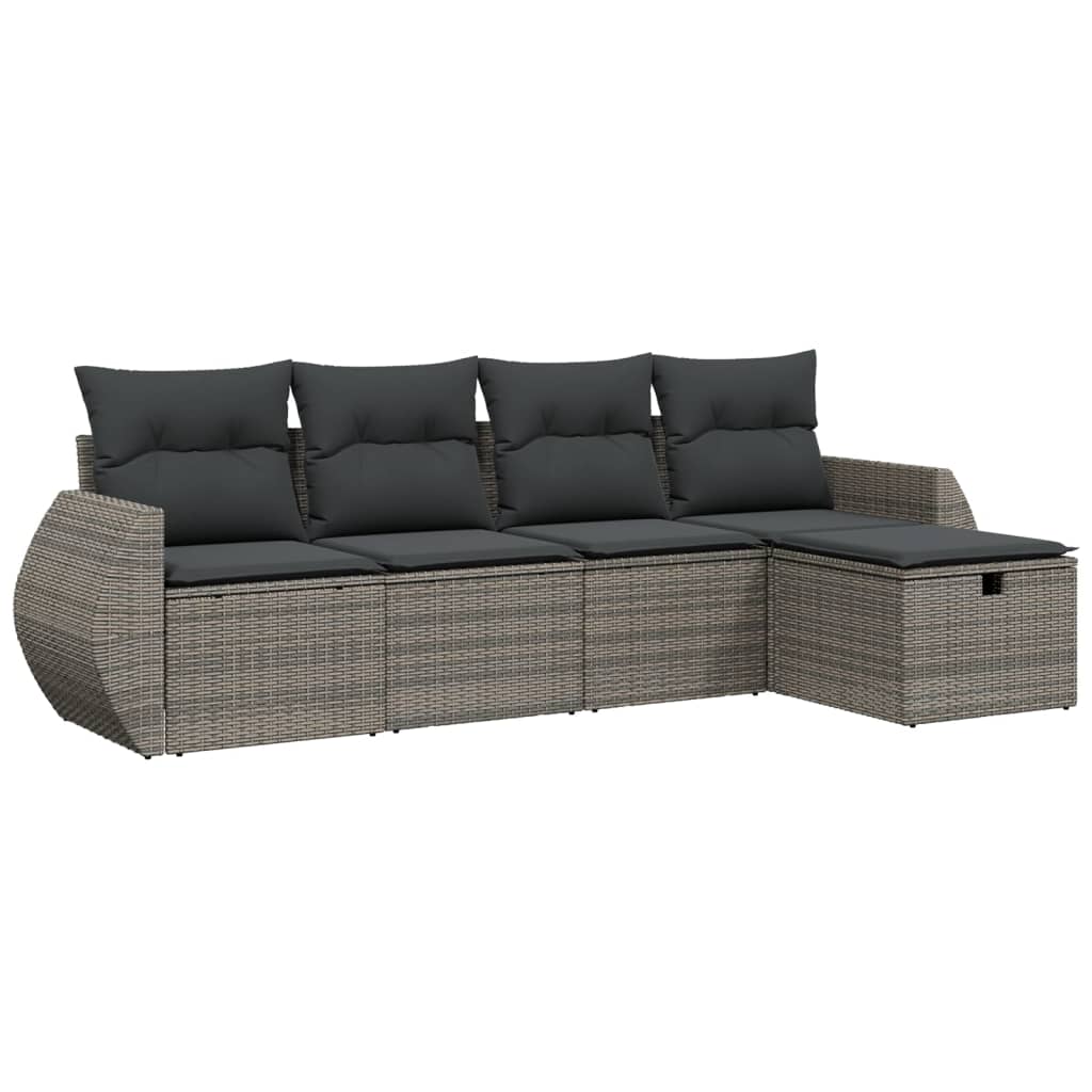 sofasæt 5 dele med hynder polyrattan grå