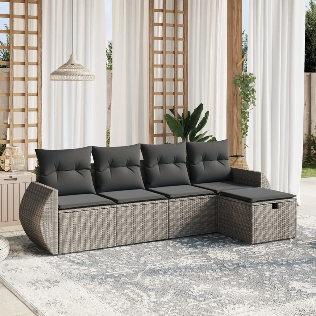 sofasæt 5 dele med hynder polyrattan grå