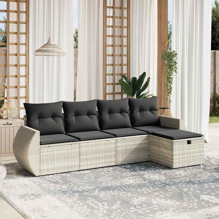 sofasæt 5 dele med hynder polyrattan lysegrå