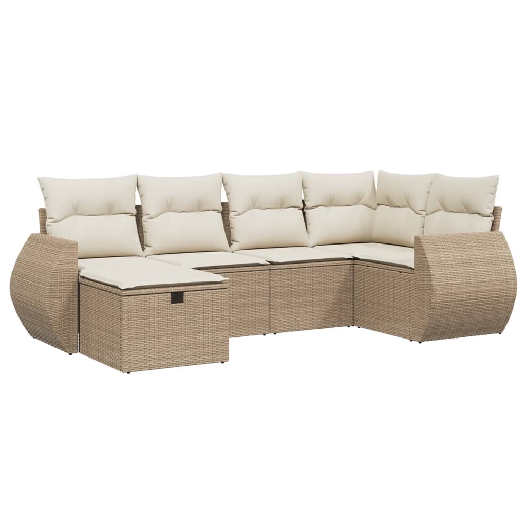 sofasæt til haven 6 dele med hynder polyrattan beige