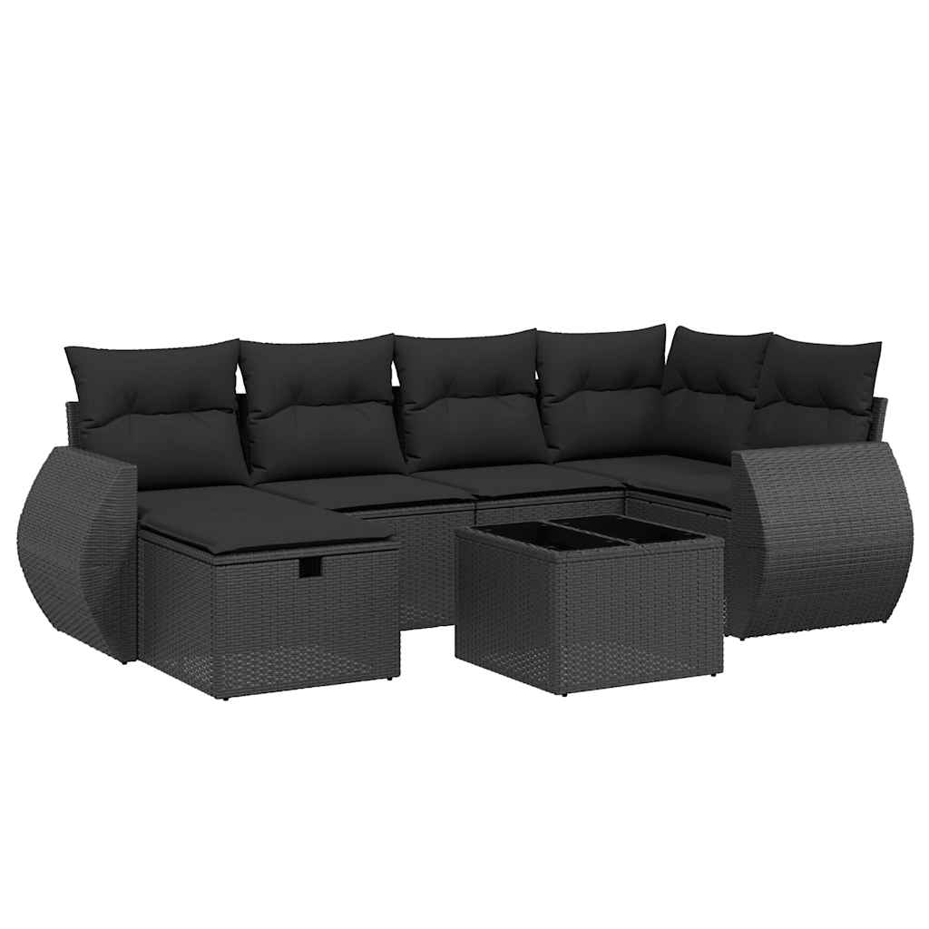 sofasæt til haven 7 dele med hynder polyrattan sort