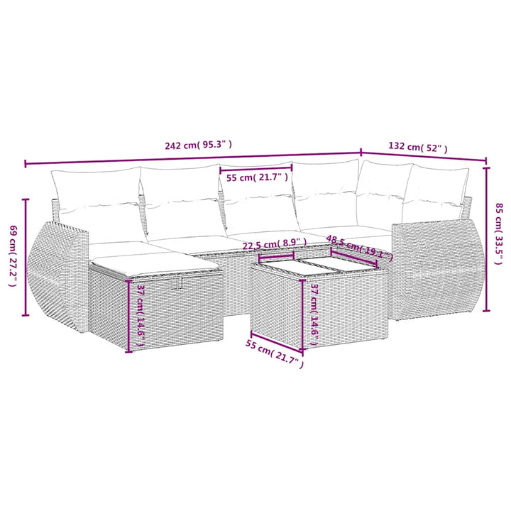 sofasæt til haven 7 dele med hynder polyrattan sort