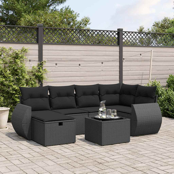 sofasæt til haven 7 dele med hynder polyrattan sort