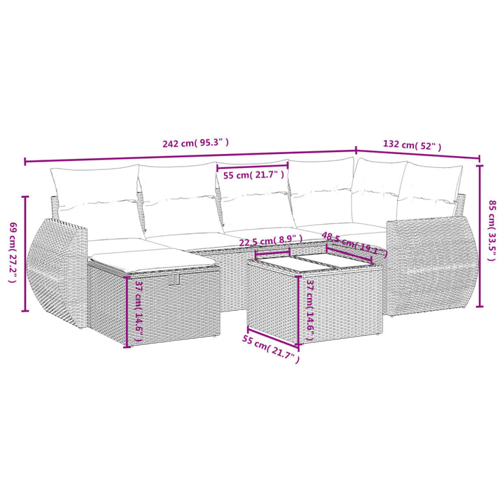 sofasæt til haven 7 dele med hynder polyrattan sort