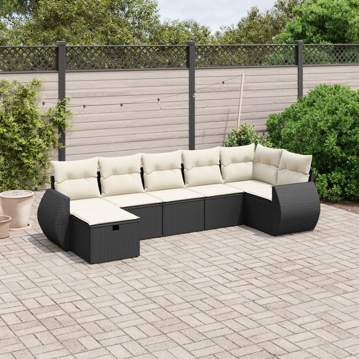 sofasæt til haven 7 dele med hynder polyrattan sort