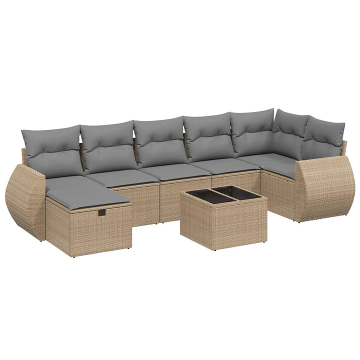 havesofasæt 8 dele med hynder polyrattan beige