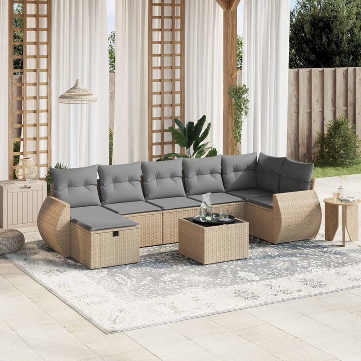 havesofasæt 8 dele med hynder polyrattan beige