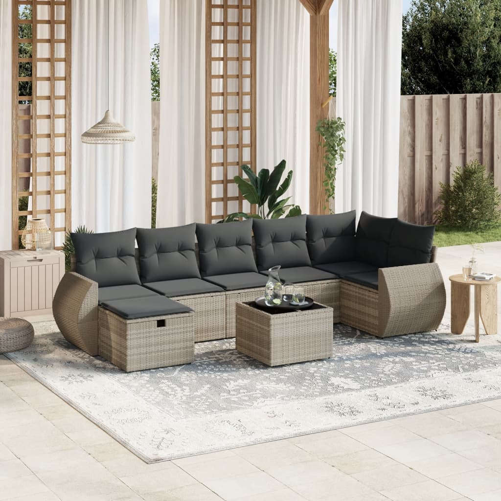 sofasæt til haven 8 dele med hynder polyrattan lysegrå