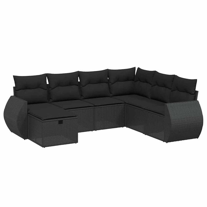 sofasæt til haven 7 dele med hynder polyrattan sort