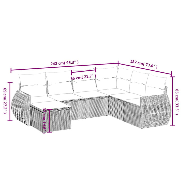 sofasæt til haven 7 dele med hynder polyrattan sort