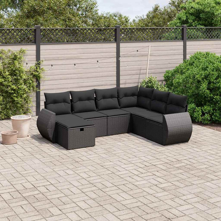 sofasæt til haven 7 dele med hynder polyrattan sort