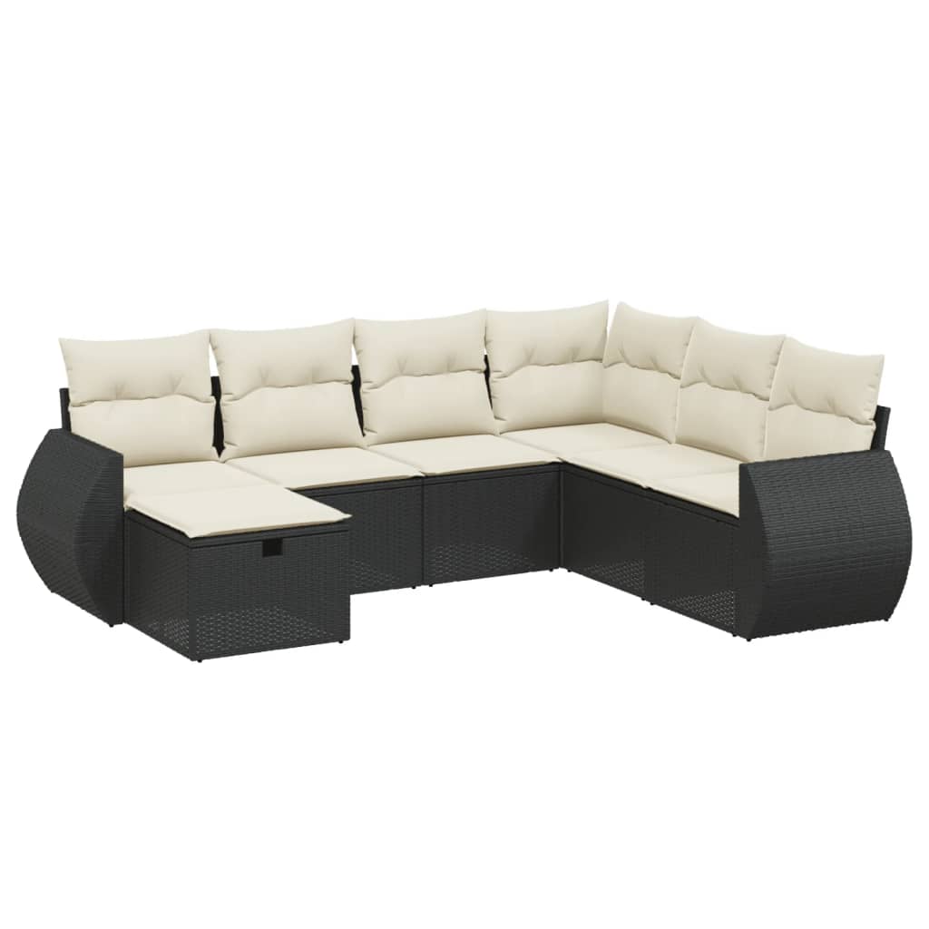 sofasæt til haven 7 dele med hynder polyrattan sort