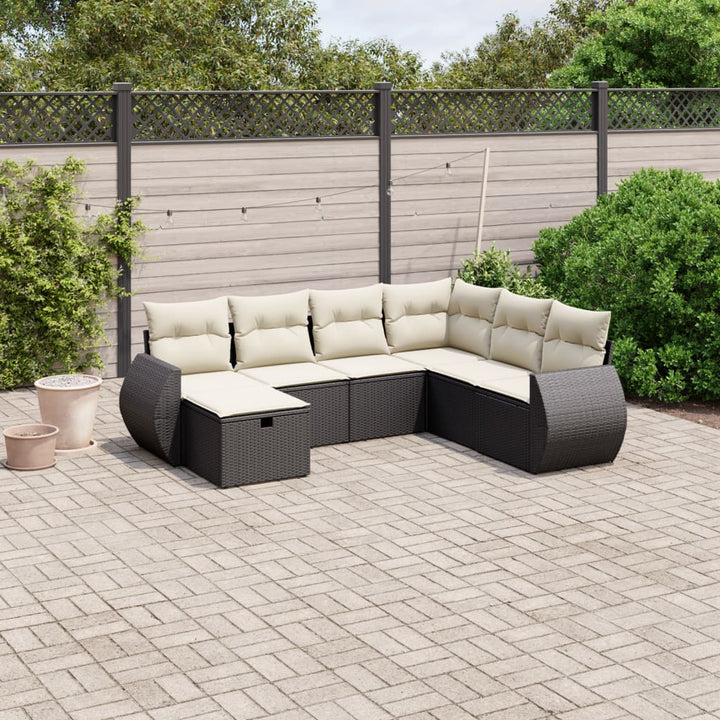 sofasæt til haven 7 dele med hynder polyrattan sort